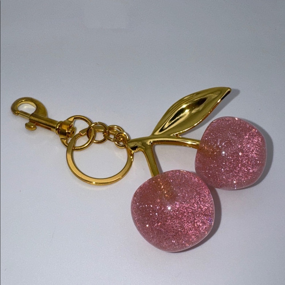 Pink Cherry Keychain Bag Charm Key Holder - Picture 2 of 3